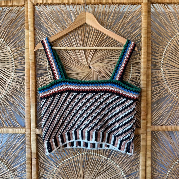 Veronica Beard Livinia Crochet Knit Cotton Sweater Tank Crop Top Multicolor SZ S - Picture 4 of 6